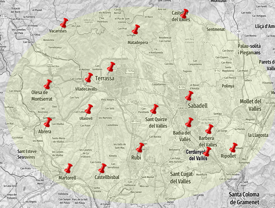 Mapa de localidades de reparto a domicilio