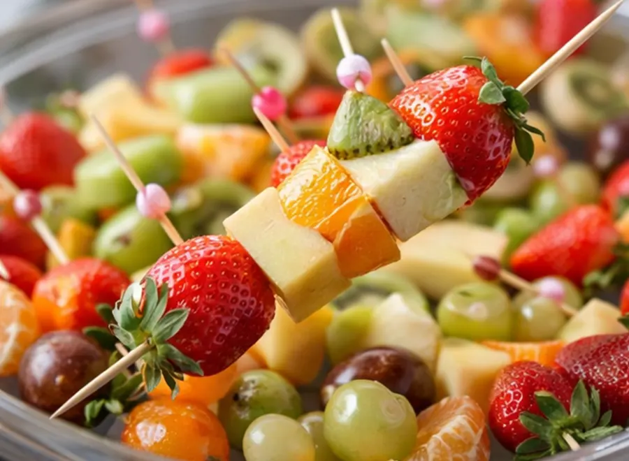 Foto 3 Corona de fruta fresca con brochetas dulces