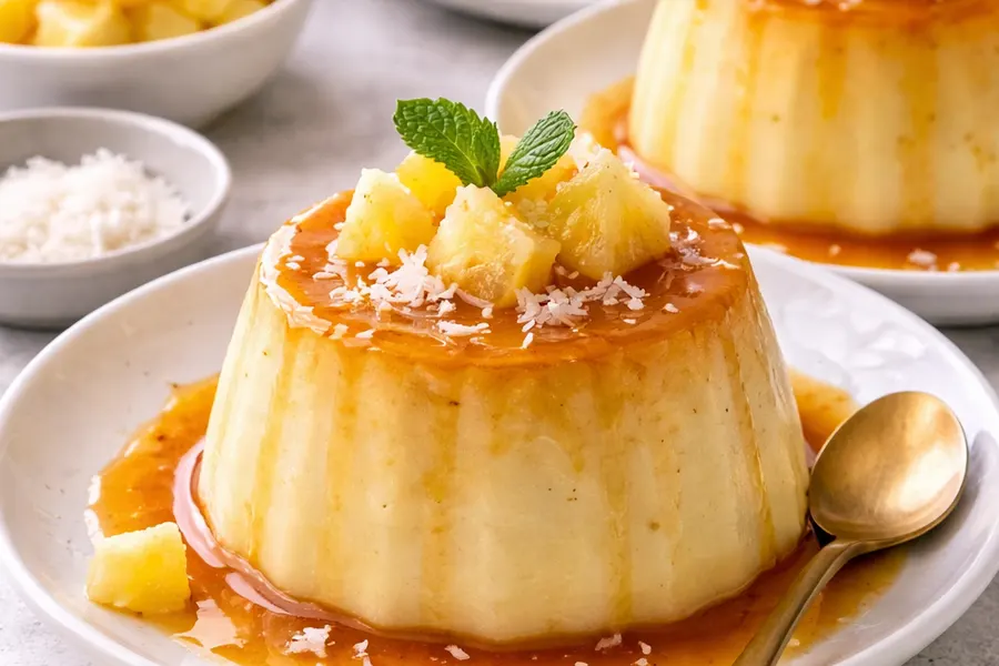 Flan de coco con piña (estilo caribeño)- Receta 244
